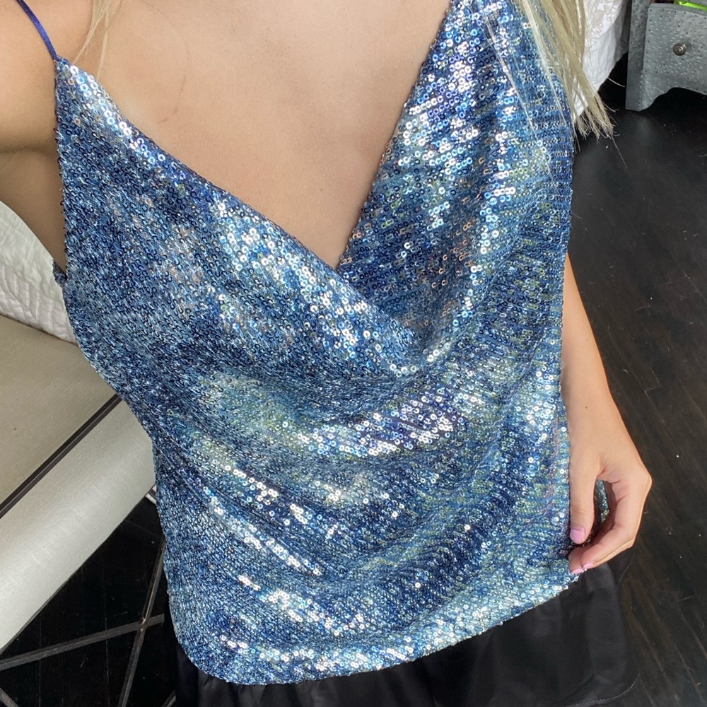 Sparkly blue cowl neck tank!
